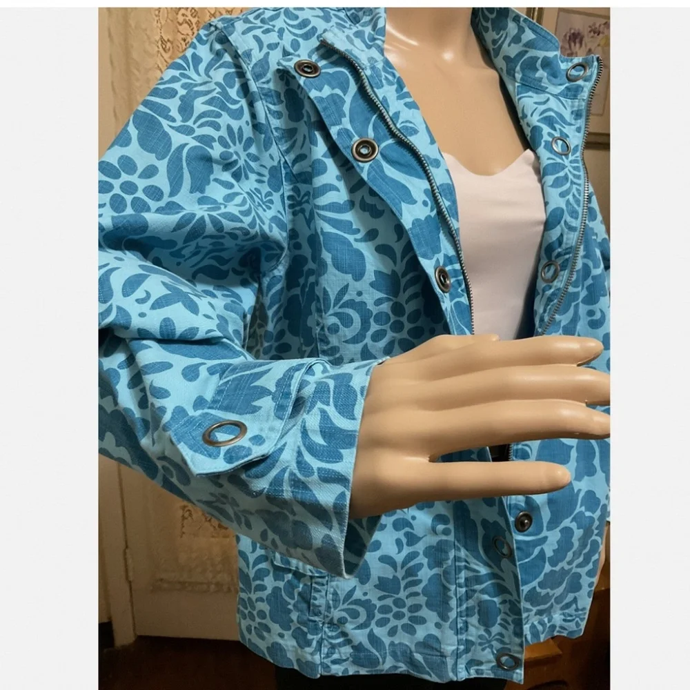 Coldwater Creek Damask Blue Medium Full Zip With Snaps Jacket New with TAG - Picture 10 of 10